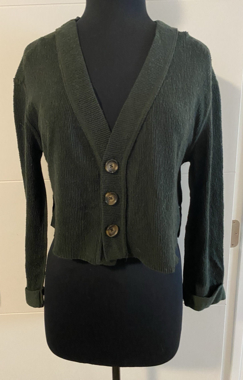 Urban Outfitters Womens Cropped Cardigan Size XS Green Henley Cottage Core